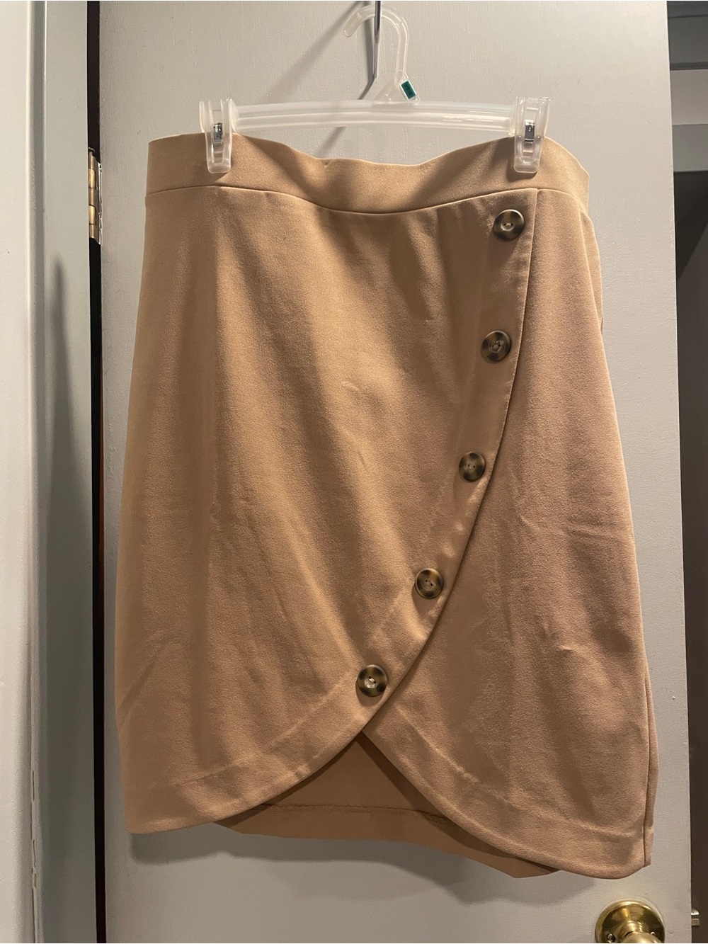 NYCC Curved Button-Front Tan Mini Skirt size L